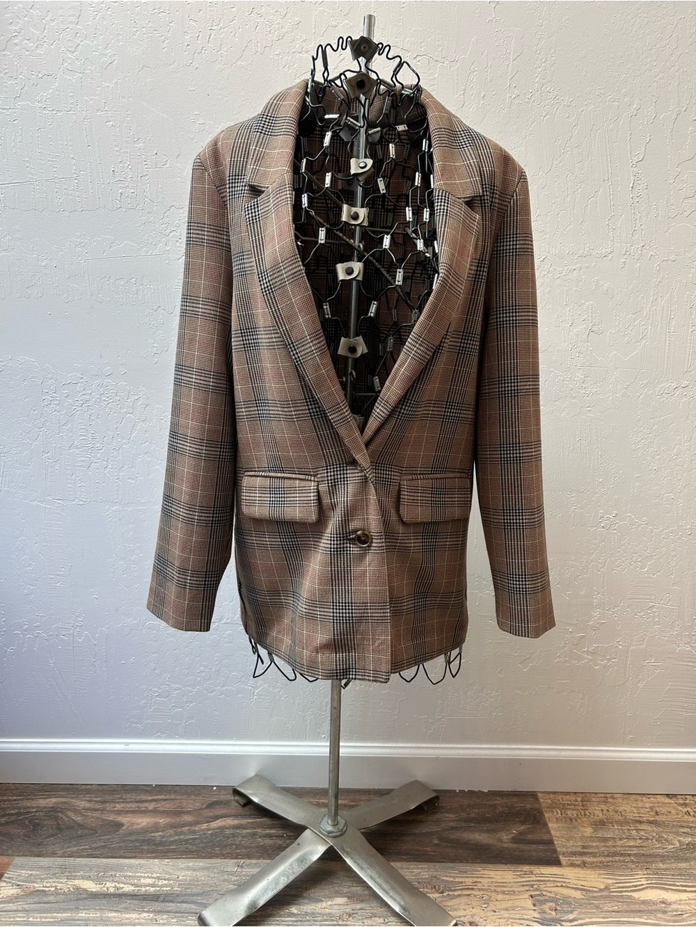 Old Navy Plaid Blazer Jacket Tan Brown Preppy Tailored‎ Womens XS